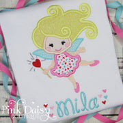 Girls Valentine's Day Shirt with Fairy and Hearts in Pink, Aqua, and Red