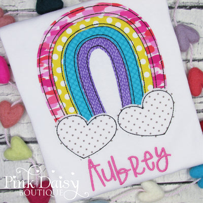 Personalized Rainbow Applique Shirt for Girls with Heart Clouds