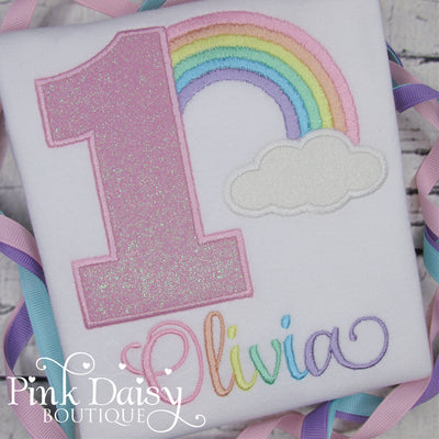 Personalized Pastel Rainbow Applique Birthday Shirt for Girls