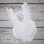 Baby Girls Easter Sunsuit with Bunny and Flowers
