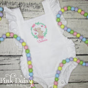Baby Girls Easter Sunsuit with Bunny and Flowers