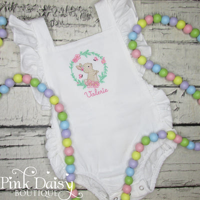 Baby Girls Easter Sunsuit with Bunny and Flowers