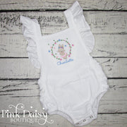 Baby Girls Easter Sunsuit with Bunny and Flowers