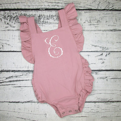 Baby Girls Sunsuit in Rose Pink Monogrammed with Initial