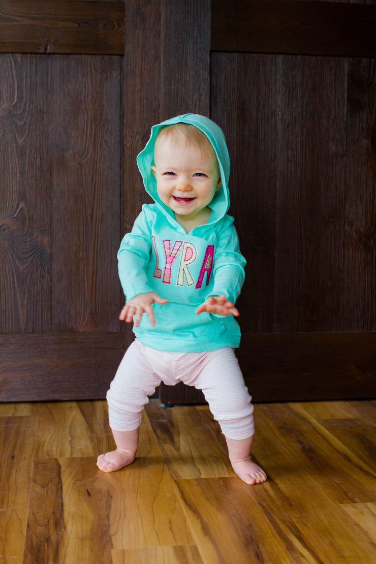 Personalized Hooded Tee - Pink, Coral, Gold, and Mint