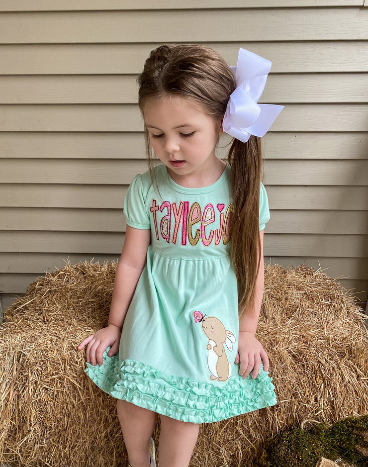 Bunny Dress in Mint, Pink, Coral, and Gold