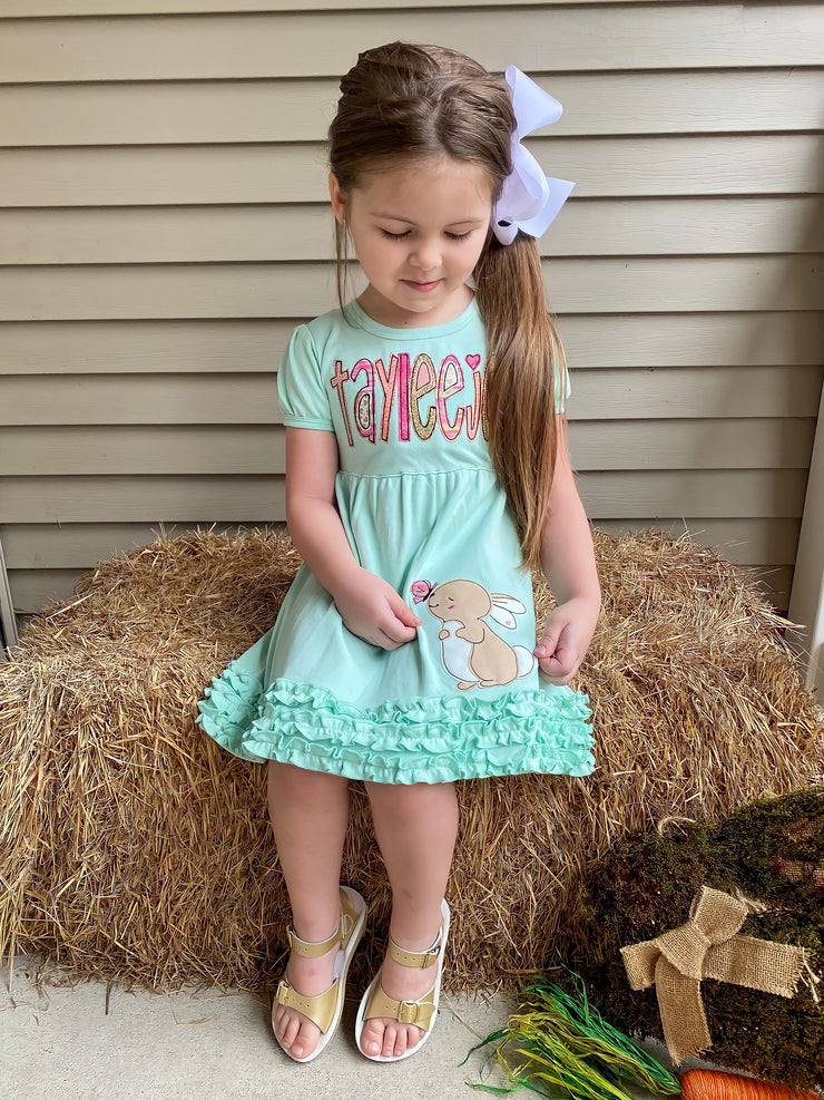 Bunny Dress in Mint, Pink, Coral, and Gold