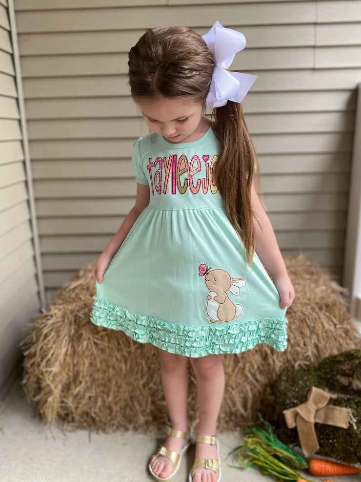 Bunny Dress in Mint, Pink, Coral, and Gold