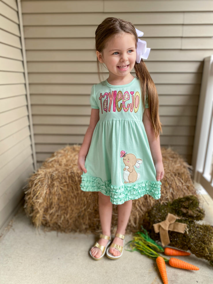 Bunny Dress in Mint, Pink, Coral, and Gold