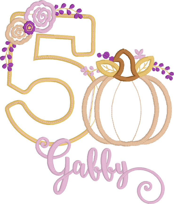 Pumpkin Floral Birthday Shirt in Shades of Purple, Peach, and Gold