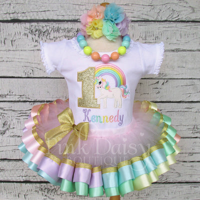 Pastel Rainbow Unicorn Birthday Tutu Outfit