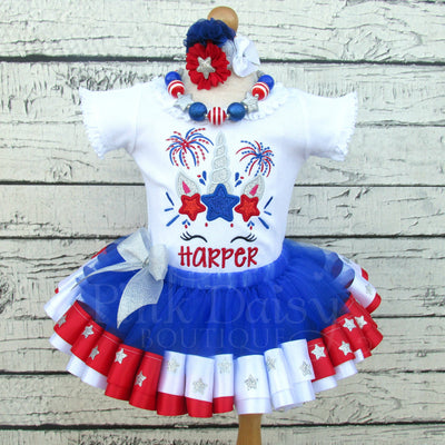 4th of July Tutu Outfit with Unicorn, Stars, and Fireworks