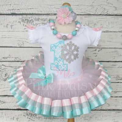 Winter ONEderland Birthday Tutu Outfit in Pink, Aqua, and Silver