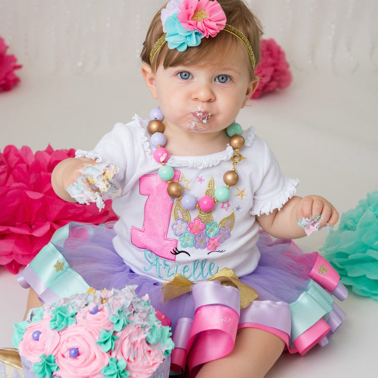 Big Sister Appliqué Birthday Shirt with Floral Unicorn and Stars