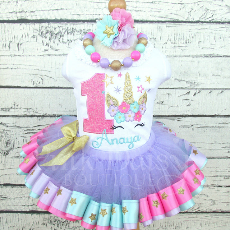 Big Sister Appliqué Birthday Shirt with Floral Unicorn and Stars