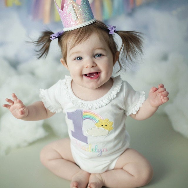 Pastel Rainbow Birthday Shirt with Cloud and Sunshine