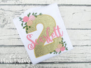 Gold Floral Birthday Shirt with Floral Accents