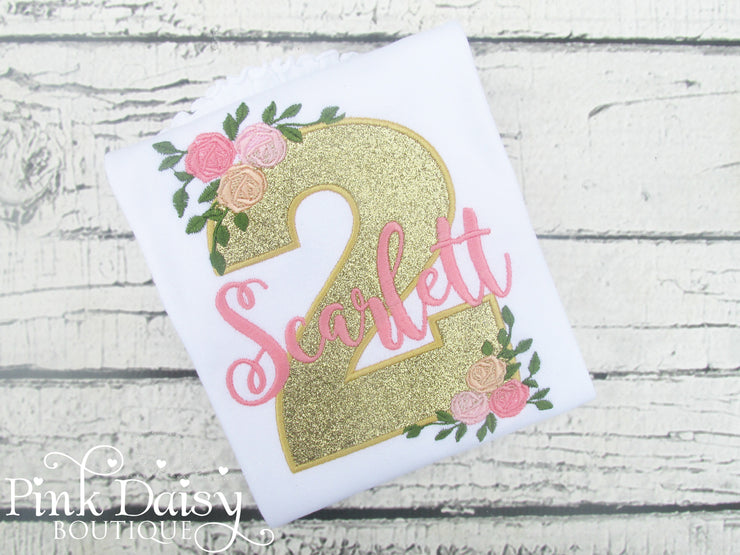 Gold Floral Birthday Shirt with Floral Accents