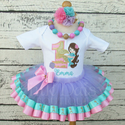 Mermaid Birthday Tutu Outfit in Pink, Lavender, Aqua, and Gold